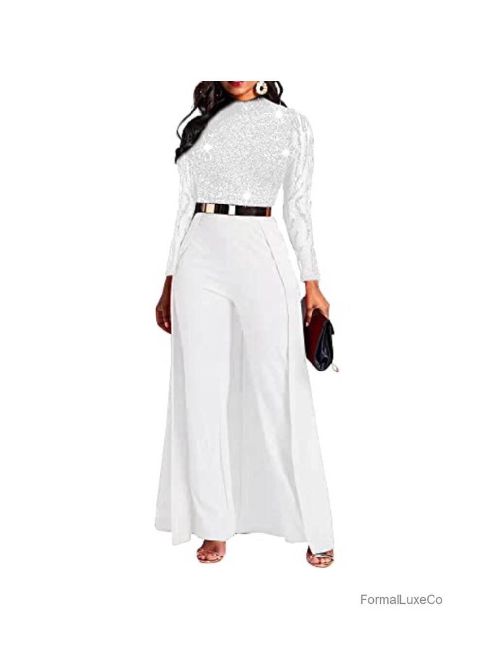 High-Waist Sequin Jumpsuit Sleeveless Zipper Party Evening